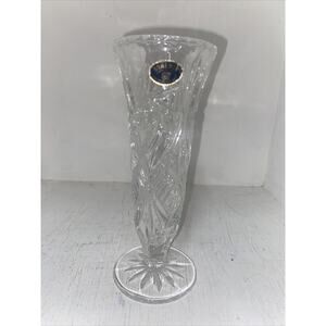 VINTAGE BOHEMIAN Czech Deep Cut Crystal Leaded Glass Vase 7” Tall